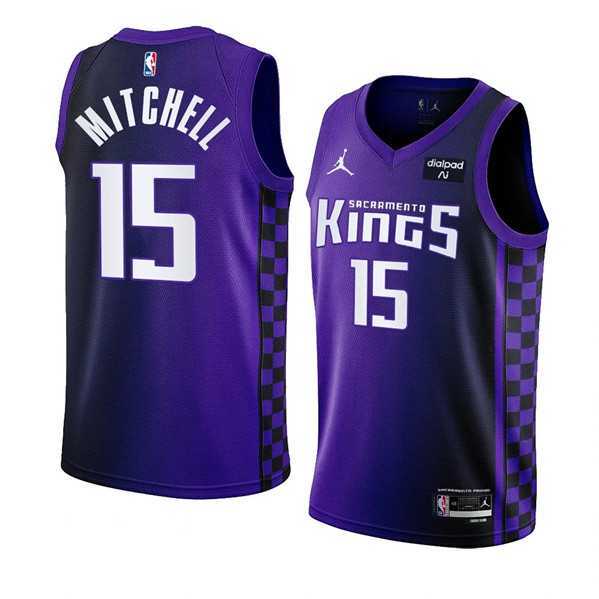 Men%27s Sacramento Kings #15 Davion Mitchell Purple 2023-24 Statement Edition Swingman Stitched Jersey Dzhi
